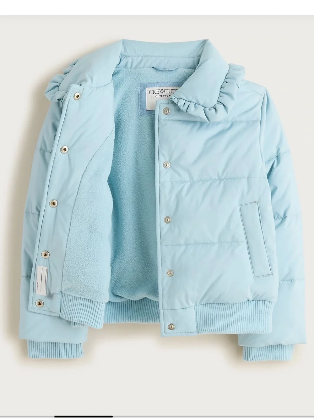 Crewcuts Girls' ruffle-collar puffer jacket with PrimaLoft Light Blue XL $168